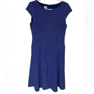 Anne Klein‎ Royal Blue Polka Dot Dress Stretch Size 10